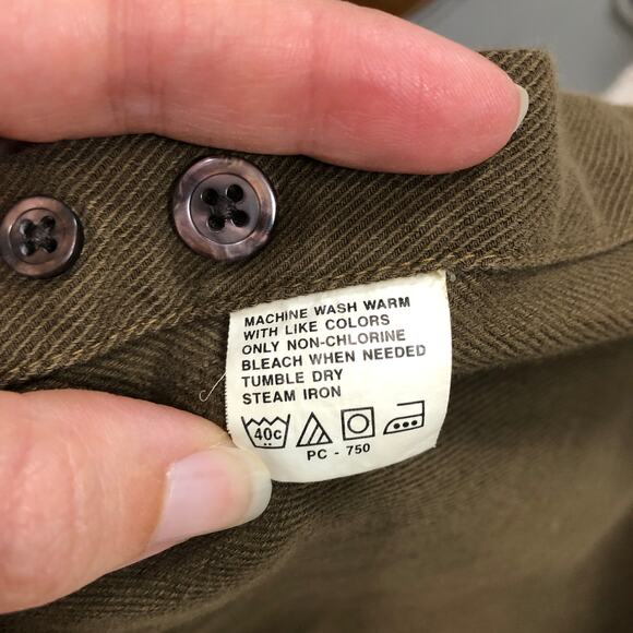 VTG Y2K IZOD Jeans 100% Cotton Button Up Shirt Olive Twill S Minimalist Preppy - Picture 9 of 10